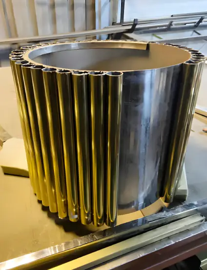 Close-up of aluminum titanium nitride (AlTiN) coated metal tubes showcasing precision coating for high-speed machining.