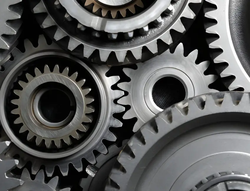 A close-up view of gears and shafts with ARKA's coating, which improves wear resistance and service life through high micro-hardness and reduced friction.