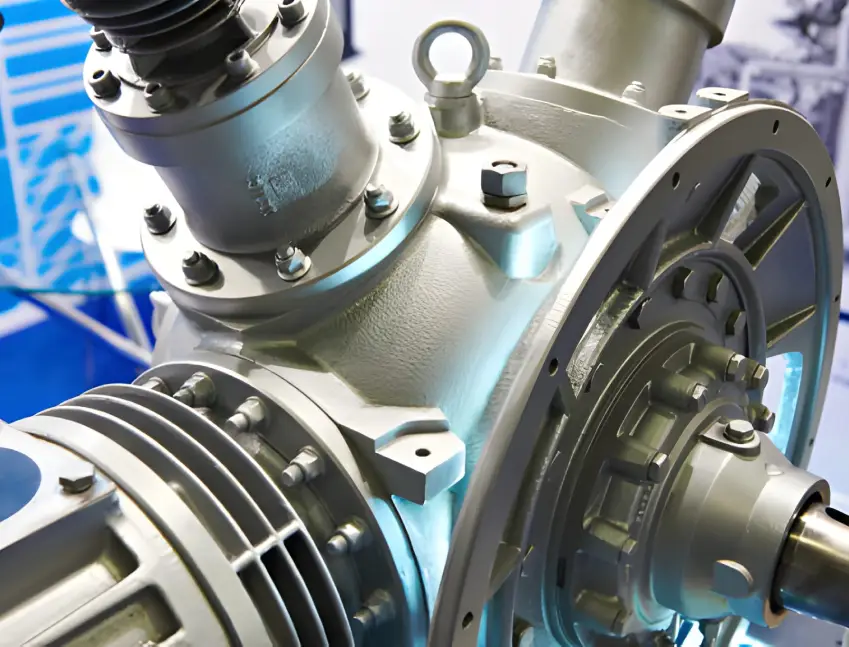 A detailed view of a large industrial compressor or pump assembly, highlighting the blades, seals, and other parts that benefit from ARKA's PVD coatings for enhanced corrosion protection.