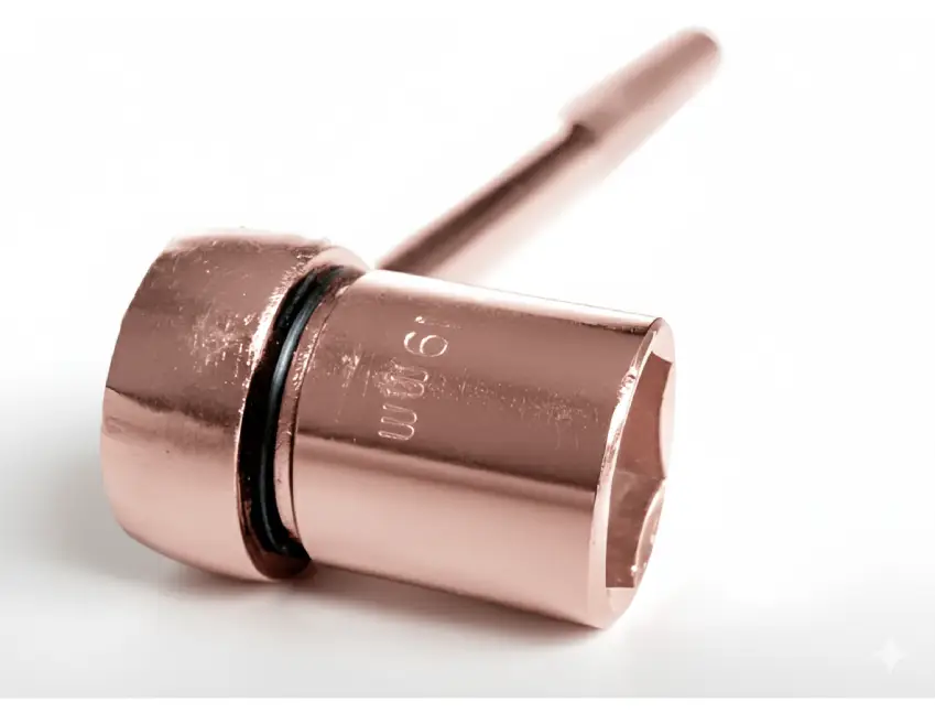 A close-up of a high-performance 19mm socket or tool with a durable, rose-gold PVD finish, representing a Nano composite (TiSiN) coated tool for excellent sticking power and low friction.