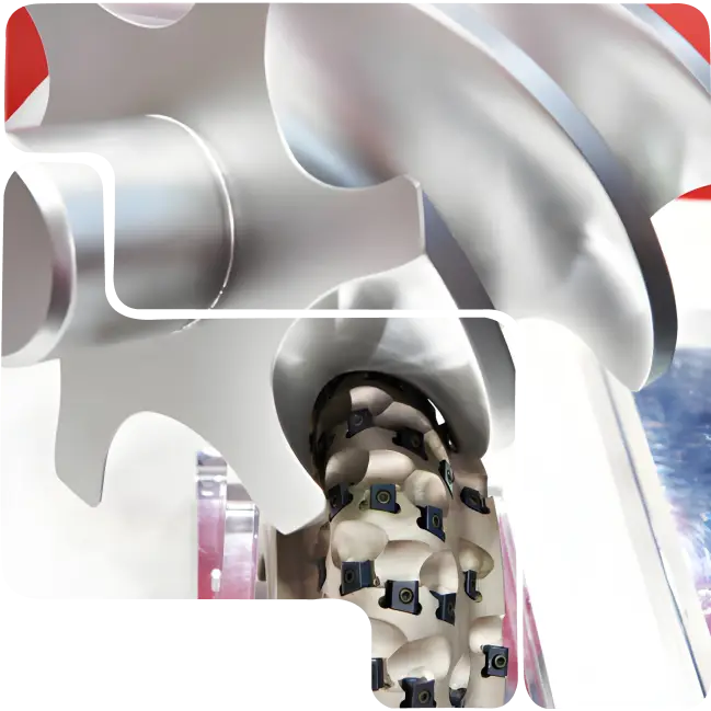 A close-up view of a large screw rotor component being processed by a specialized mill, representing critical oil, gas, and power industry tools enhanced with PVD coating for extreme wear and corrosion resistance.