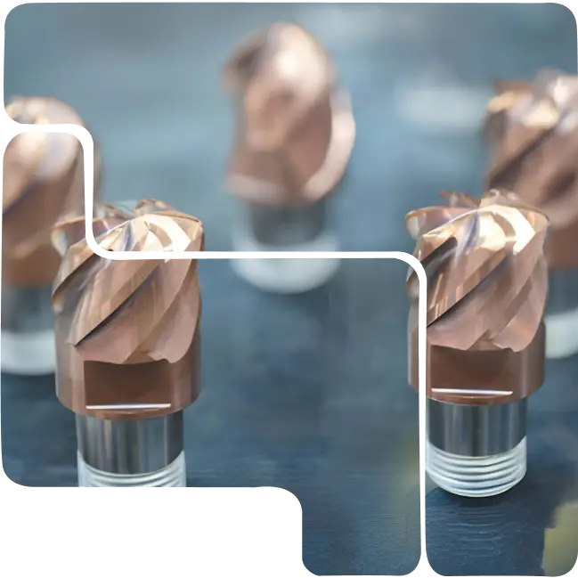 High-performance TiSiN (Titanium Silicon Nitride) nano-composite coated carbide end mills. These CNC cutting tools feature a bronze-colored PVD coating designed for high-speed machining of hardened steels and heat-resistant alloys.