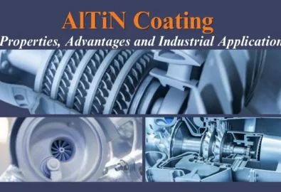 AlTiN Coating properties and industrial applications banner featuring high-precision turbine and gear components - Arka PVD Coating.