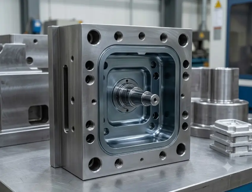 Steel die casting mold cavity and core pin prepared for wear-resistant PVD coating.